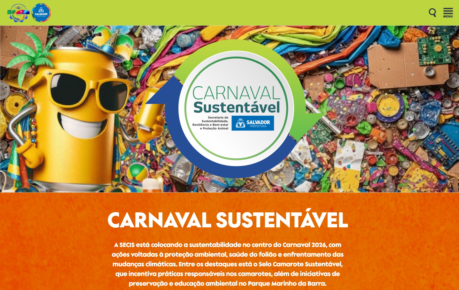 Carnaval Sustentável 2026: Salvador lança site com ações ambientais da folia
